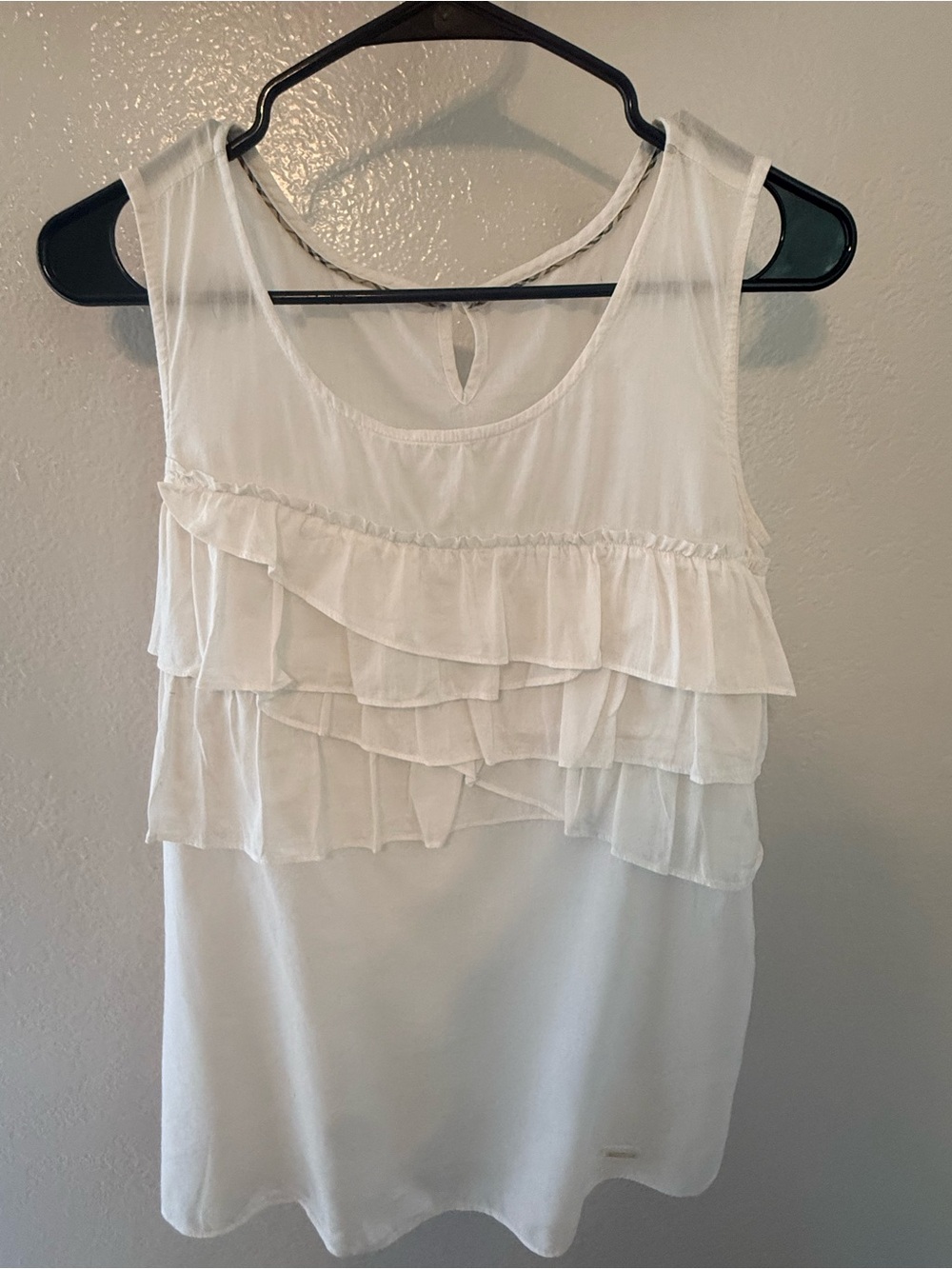 Burberry White Sheer Blouse with Signature Metal Plaque
